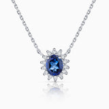 Gargantilha Dalia Safira e Diamante em Ouro Branco 18 Kt
