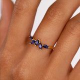 Sortija Tri-Marquise Zafiro en Oro Amarillo de 18 Kt
