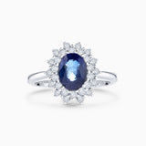 Anel Irina Safira e Diamante em Ouro Branco 18 K