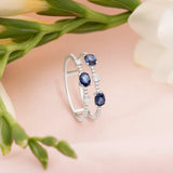 Anel Diane Safira e Diamante em Ouro Branco 18 Kt