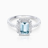 Art Deco Aquamarine and Diamond Ring in 18k White Gold