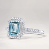 Art Deco Aquamarine and Diamond Ring in 18k White Gold