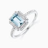 Art Deco Aquamarine and Diamond Ring in 18k White Gold