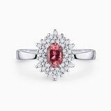 Anel Petra Turmalina Rosa e Diamante em Ouro Branco 18 K