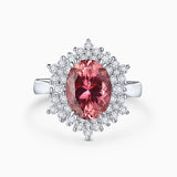Anel Petra de turmalina rosa e diamante de 1,18 Cts. em ouro branco 18 Kt