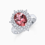 Anel Petra de turmalina rosa e diamante de 1,18 Cts. em ouro branco 18 Kt