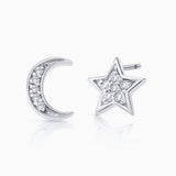 Brincos Petite Diamonds Moon & Star em ouro branco 18K