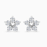 Brincos de diamantes em forma de flor em ouro branco 18 K