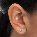 Brincos Anette Mini Aquamarine e Diamante em Ouro Branco 18 K