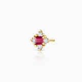 Brinco de piercing de rubi e diamante da princesa coroada em ouro amarelo 18K