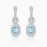 Brincos Art Déco Aquamarine e Diamante em Ouro Branco 18K