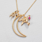 M Hummingbird Ruby Charm Pendant in 18k Yellow Gold