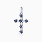 Pingente Cruz Gaia com Safiras e Diamantes em Ouro Branco 18 Kt