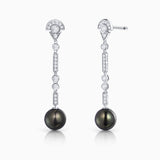 Brett Tahitian Pearl and Diamond Earrings in 18k White Gold