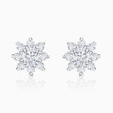 Rosette Solitaire Diamond Earrings in 18k White Gold