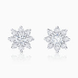 Rosette Solitaire Diamond Earrings in 18k White Gold