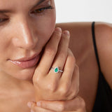 Irem Pear Cut Emerald and Diamond Ring in 18k White Gold