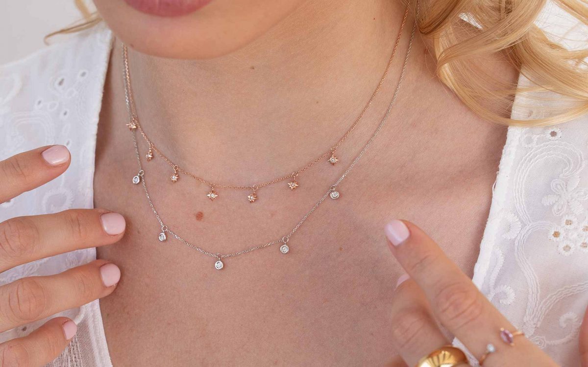 Chokers de diamantes en diferentes alturas oro 18 Kt