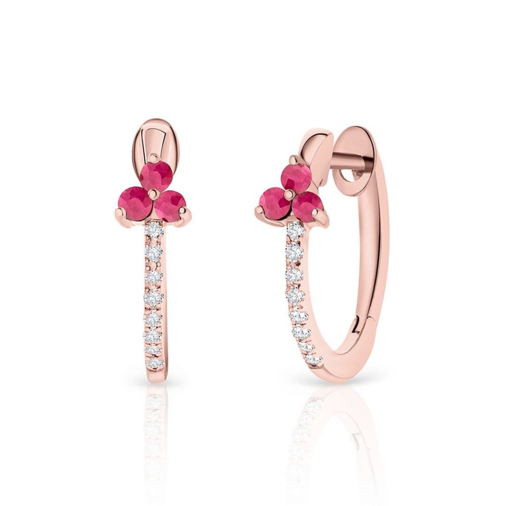 Pendientes Milett con piedras preciosas de rubíes y diamantes en Oro Rosa de 18k de Mumit