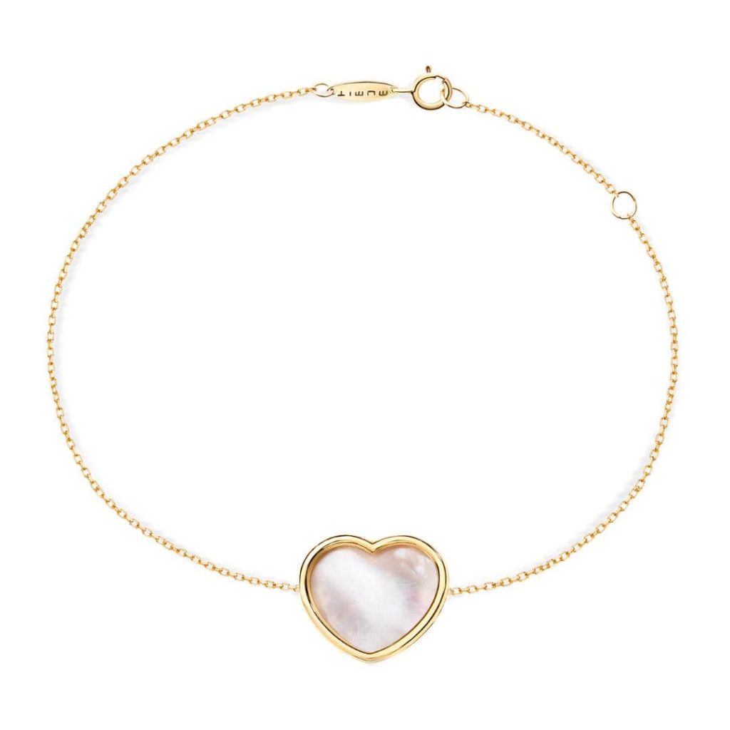 Pulsera Heart de Nácar en oro amarillo de 18k de Mumit ideal para el Día de los Enamorados