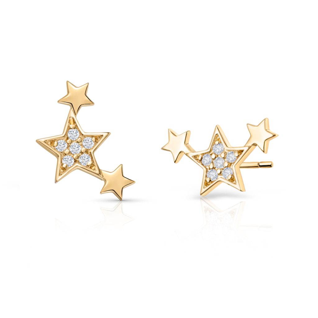 Pendientes Piercing Ear Cuff Estrellas Moon Diamonds en Oro Amarillo de 18 Kt