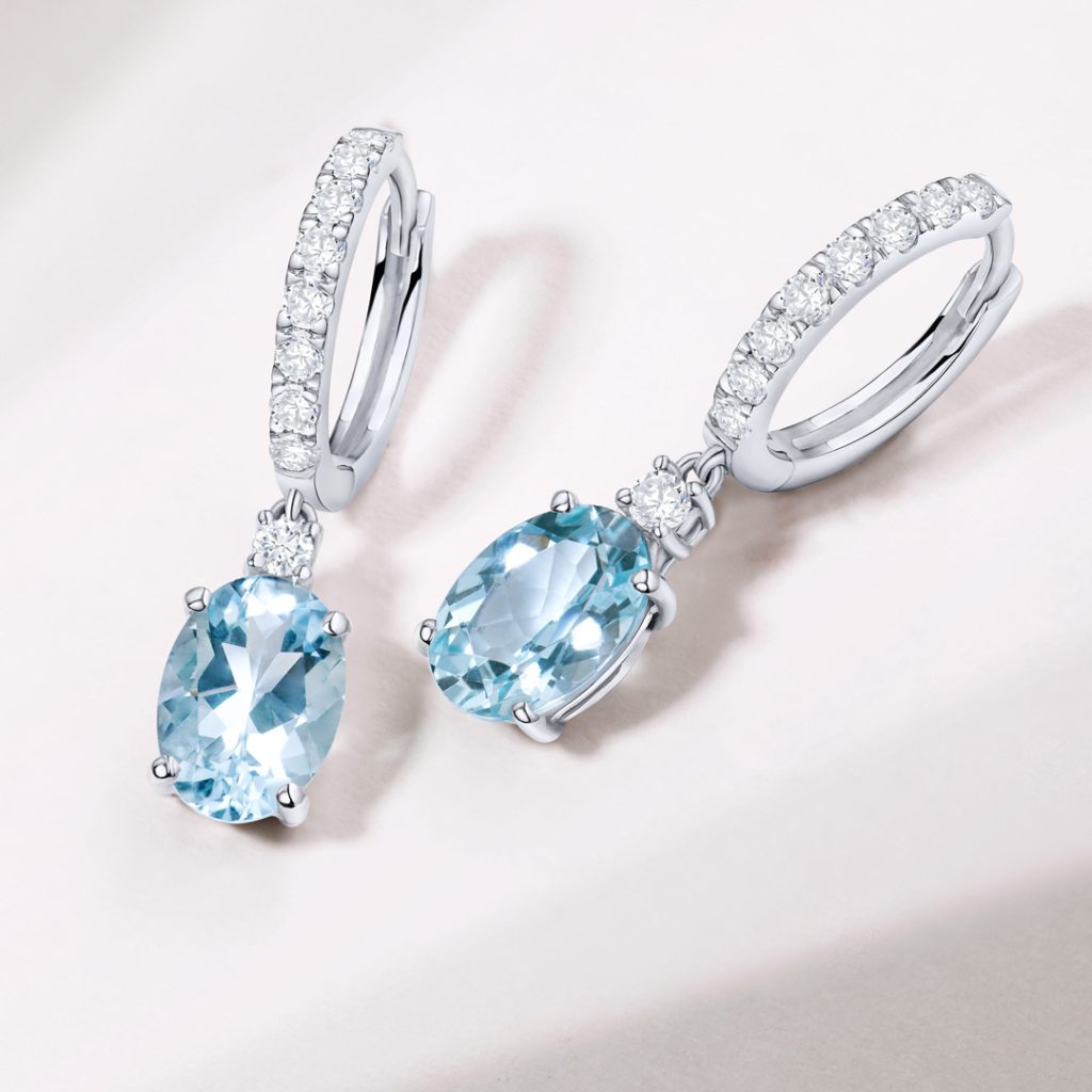 Amelie Oval Aquamarine and Diamond Earrings in 18k White Gold