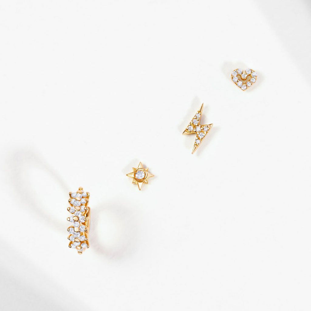 new gold with diamonds piercings from mumit stack and shine collection