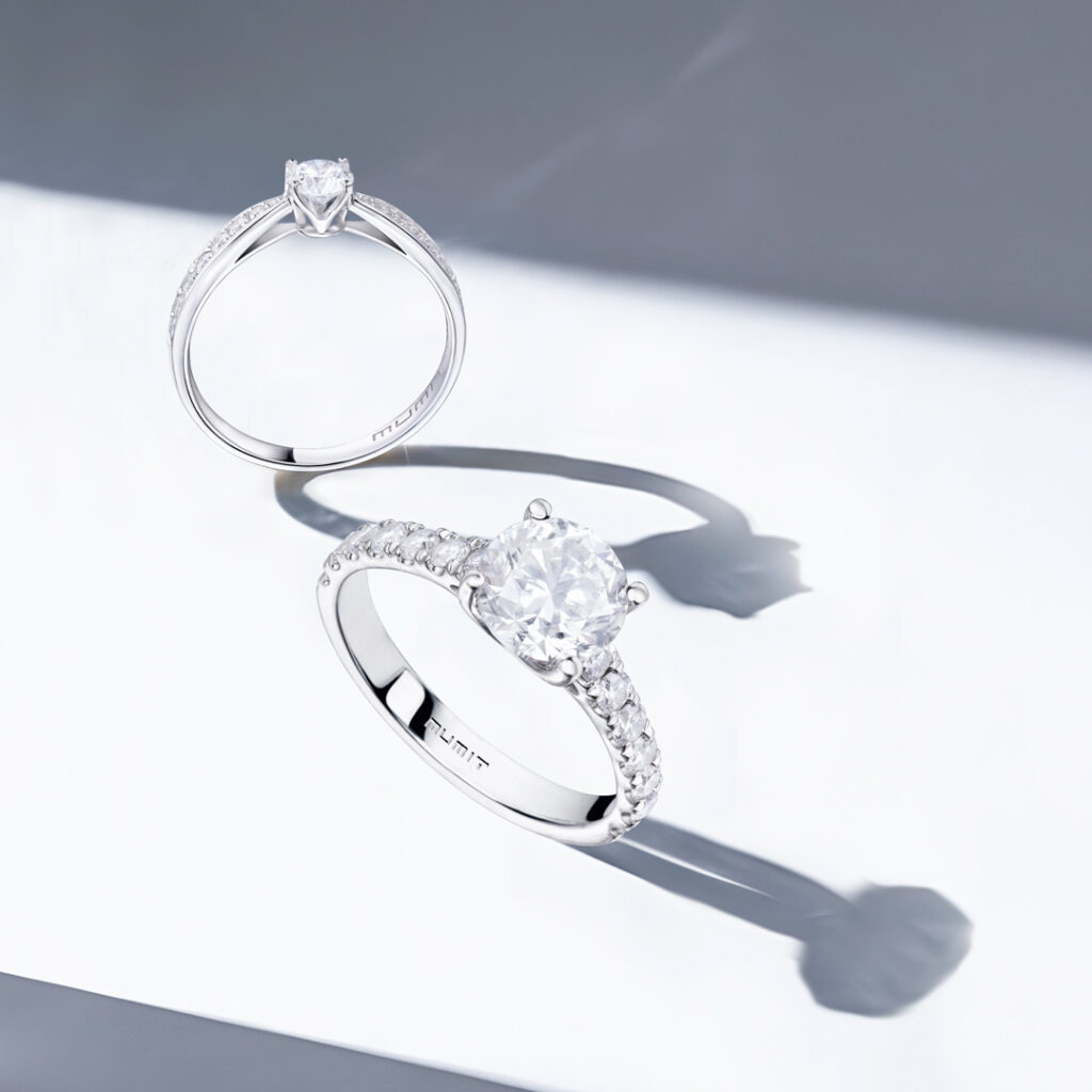  Still life of engagement rings with diamonds