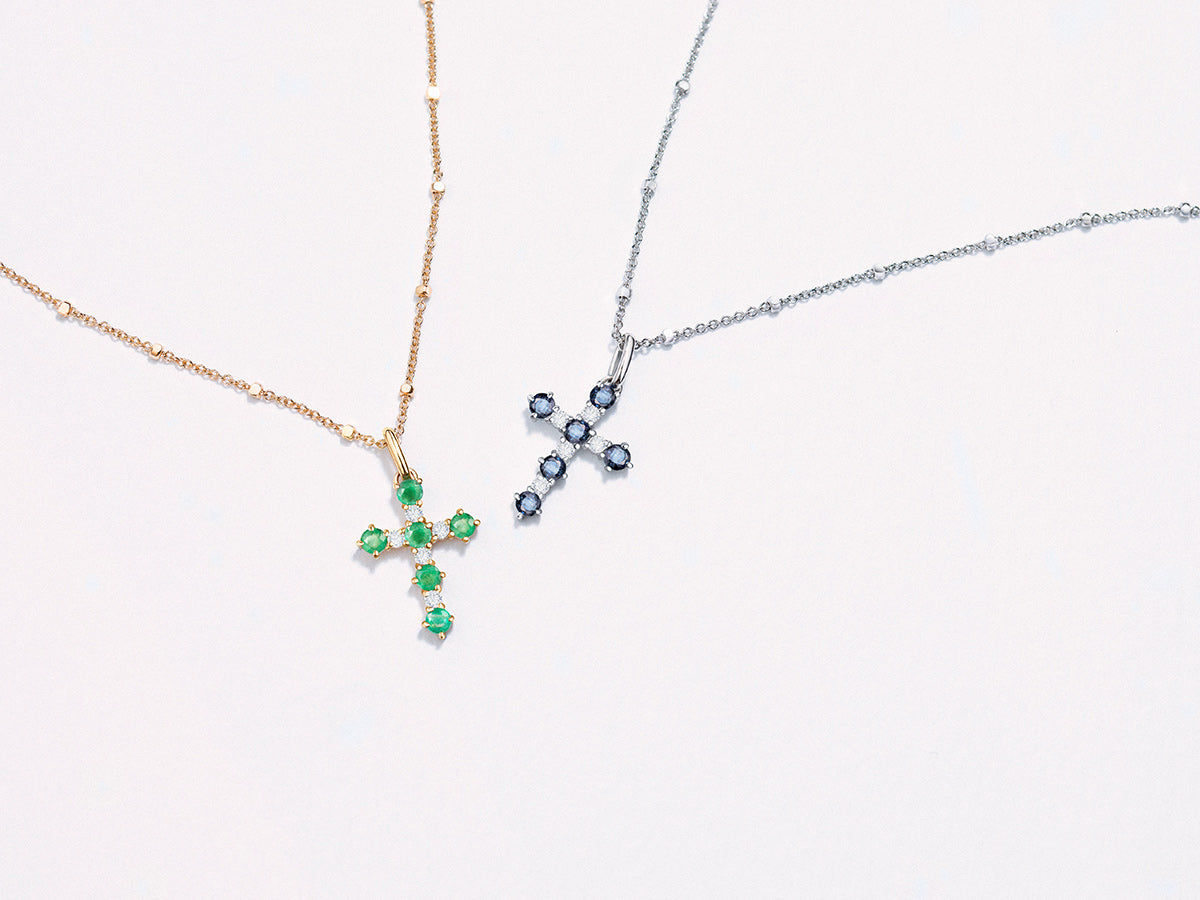 Gargantillas de oro blanco y amarillo con diamantes y zafiros