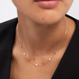 Gargantilha Mabi Blet Rhodolite e Pérola em Ouro Amarelo 18 K