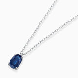 Gargantilha Vertical Oval Safira em Ouro Branco 18K
