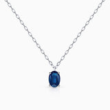 Gargantilha Vertical Oval Safira em Ouro Branco 18K
