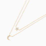 Diamond Moon Layered Necklace in 18k Yellow Gold