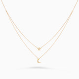Diamond Moon Layered Necklace in 18k Yellow Gold