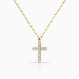 Petit Diamond Cruz Cross Necklace in 18k Yellow Gold