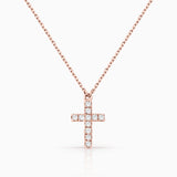 Petit Diamond Cruz Cross Necklace in 18k Rose Gold