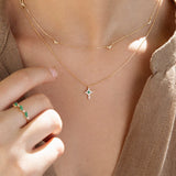 Brinna Cross Emerald and Diamond Necklace in 18k Yellow Gold