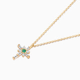 Brinna Cross Emerald and Diamond Necklace in 18k Yellow Gold