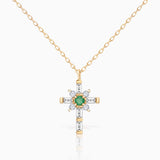 Brinna Cross Emerald and Diamond Necklace in 18k Yellow Gold