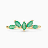Anel Tri-Marquise Esmeralda em Ouro Amarelo 18K