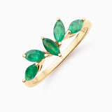 Anel Tri-Marquise Esmeralda em Ouro Amarelo 18K