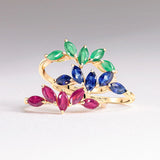 Anel Tri-Marquise Ruby em ouro amarelo 18K