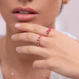 Anel Tri-Marquise Ruby em ouro amarelo 18K