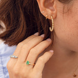 Anel Baguette Esmeralda e Diamante Ouro Amarelo 18K
