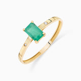Anel Baguette Esmeralda e Diamante Ouro Amarelo 18K