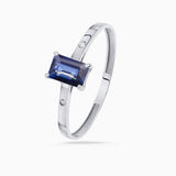Sortija de Zafiro Baguette y Diamantes Oro Blanco de 18 Kt
