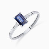 Sortija de Zafiro Baguette y Diamantes Oro Blanco de 18 Kt