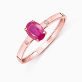 Anel oval de rubi e diamante em ouro rosa 18 K
