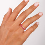 Anel de diamantes Eternity Colors com rubis em ouro rosa 18 K