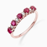 Anel de diamantes Eternity Colors com rubis em ouro rosa 18 K